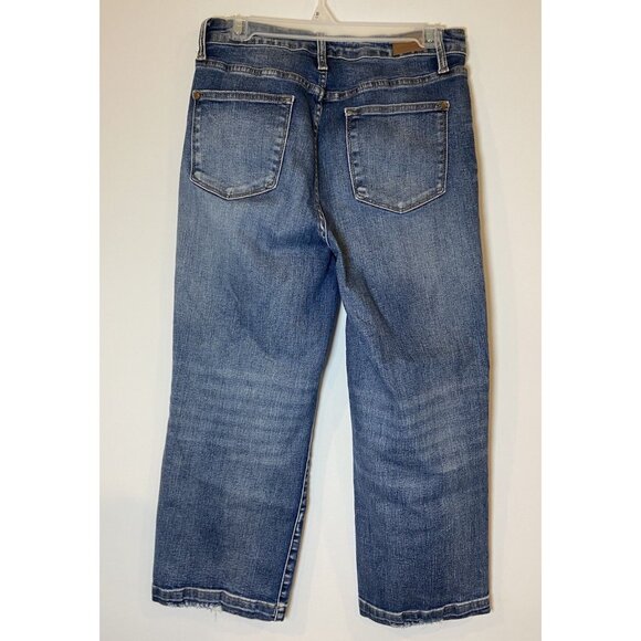 Judy Blue Wide Leg Crop Stretch Jeans Distressed Hem Size 7 28 - Picture 2 of 4